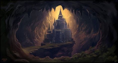 Castle In A Cave Sunless Citadel, Fantasy Environment, Fantasy Scenery, Fantasy Homes, Sophomore Year, Dnd Stuff, Fantasy Artwork, The Castle, Fantasy Landscape