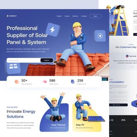 Solar panel website using 3D character assets from BLRDY Studio Solar Website, Current Graphic Design Trends, Ui Website, Minimalist Graphic Design, Solar Thermal, Home Energy, Professional Graphic Design, Solar Panel System, Energy Projects