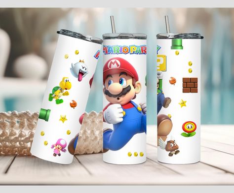 Super Mario Tumbler, Mario Tumbler, Diy Tumbler, Tumbler Decal, Halloween Bags, Diy Tumblers, Cartoon Games, Gamer Gifts, Diy Prints