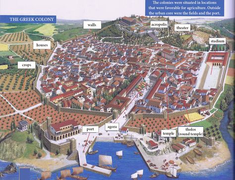 The archetypal Ancient Greek colony Alexandria City, Greek Town, Ancient Athens, Ancient Greek City, City Layout, Greek Temple, Empire Romain, Ancient Greek Architecture, Greek History