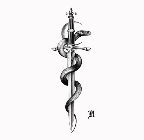 Snake And Dagger Tattoo, Cobra Tattoo, Serpent Tattoo, Knife Tattoo, Snake Tattoo Design, Cool Chest Tattoos, Tattoo Style Drawings, Small Tattoos For Guys, Hand Tattoos For Guys