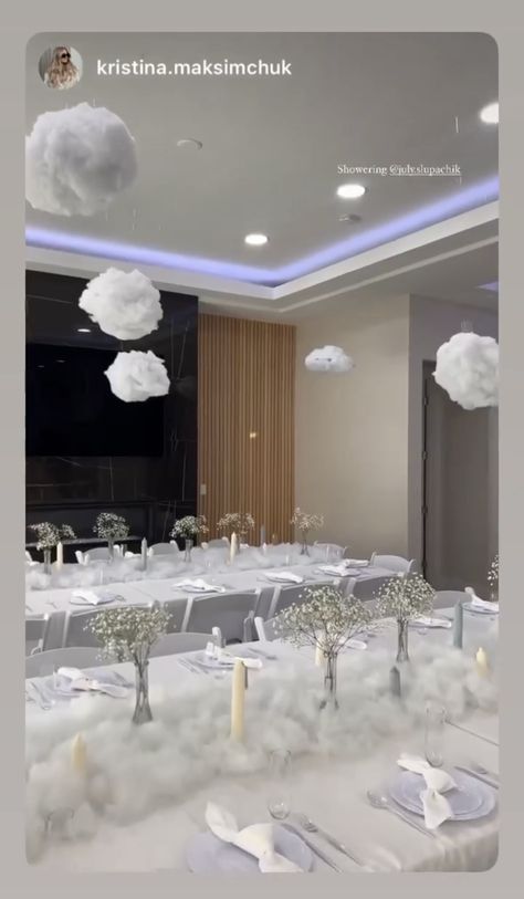 Up In The Clouds Party, Gender Reveal Ideas Clouds, Clouds Centerpiece Ideas, Cloud 9 Wedding Shower Theme, On Cloud Nine Centerpieces, Cloud Theme Table Decor, On Cloud 9 Centerpieces, Cloud 9 Backdrop, Cloud Nine Centerpiece