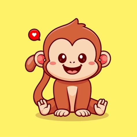 Catalyststuff | Freepik Monkey Sitting Drawing, Monkey Cute Illustration, Monkey Cute Drawing, Cute Monkey Drawing, Chibi Monkey, Animated Monkey, Cute Monkey Cartoon, Monkey Sitting, Monkey Cute