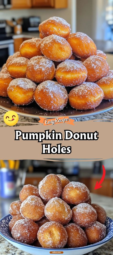 Pop a little piece of pumpkin heaven with our Pumpkin Donut Holes, coated in a sweet glaze that makes these bite-sized treats a perfect fall indulgence. #PumpkinDonutHoles #FallTreats #SweetBite Fried Pumpkin Donuts Recipe, Glazed Donut Holes, Pumpkin Donuts Baked, Donut Holes Recipe, Donut Bites, Pumpkin Donut Holes, Pumpkin Donuts Recipe, Donut Hole Recipe, Blueberry Muffin Recipe Easy