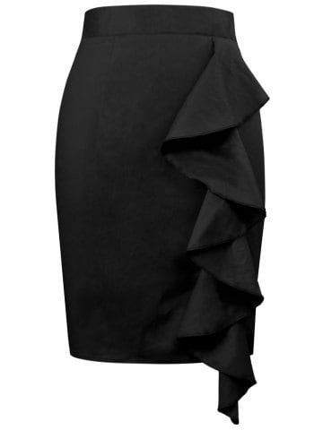 GET $50 NOW | Join RoseGal: Get YOUR $50 NOW!https://www.rosegal.com/skirts/asymmetrical-zippered-skirt-7327277.html?seid=13660366rg7327277 Ruffle Fabric, Latest Skirts, Bodycon Fashion, Black Midi, Skirts Online, Black Ruffle, Shein Style, Bottom Clothes, Ruffle Trim