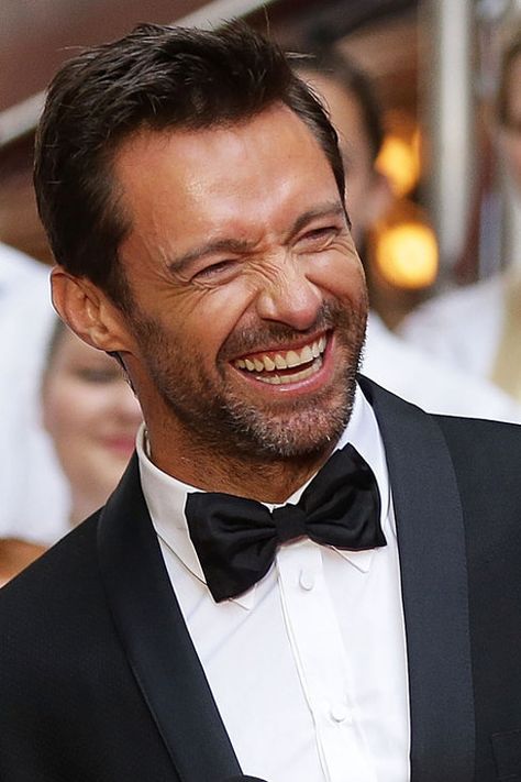 The Hugh Jackman: This scruff from the Land Down Under is hair you wouldn't mind visiting your land down under. Hugh Jackman Smile, Celebrity Laughing, Men Laughing, Celebrities Laughing, Laughing Man, Celebrity Smiles, Jean Valjean, Black Island, Wolverine Hugh Jackman