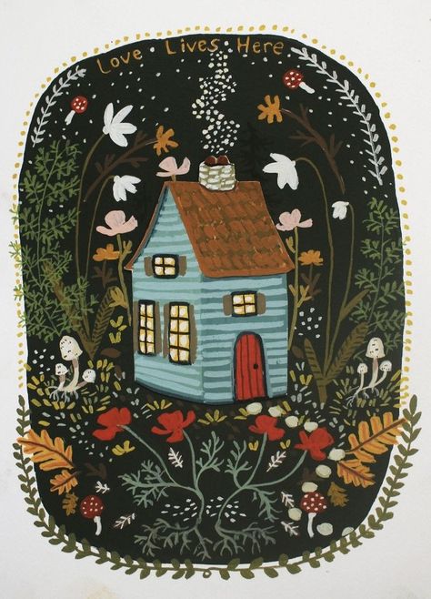 Cute House Illustration, Folksy Art, Folk Art House, Folk House, Love Lives Here, Folk Illustration, Doll Antique, Arte Folk, National Costume