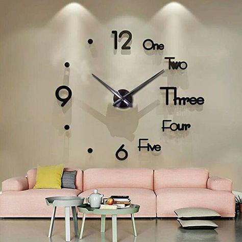 Large 3D Frameless Wall Clock Stickers DIY Wall Decoration for Living Room Bedroom Office (Black) : Home & Kitchen Clock Living Room Decor, Wall Clock Sticker, Wall Clock Kits, Big Wall Clocks, Diy Wall Stickers, Diy Wall Clock, Mirror Wall Clock, Diy Clock Wall, 3d Wall Decor