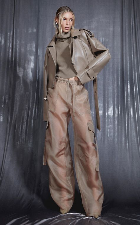 Utility Pocket Organza Wide-Leg Pants By Lapointe | Moda Operandi Los Angeles Girl, Ss 2024, Resort 2024, Moda Paris, Faux Leather Moto Jacket, Wool Turtleneck, Blazer And Shorts, Trends 2024, Leather Moto Jacket