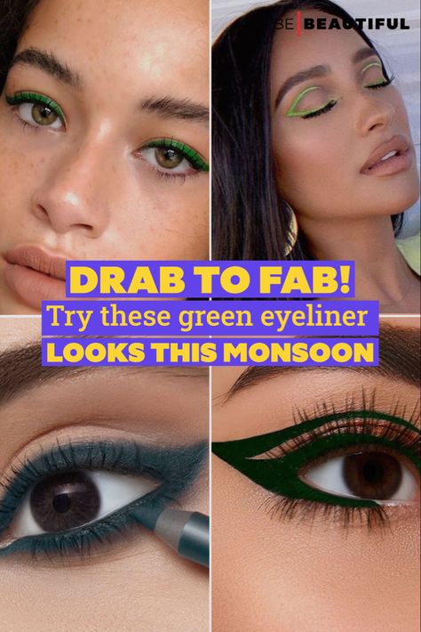 Easy green eyeliner looks Eye Makeup With Green Eyeliner, Green Eyeliner Looks Simple, Colored Eyeliner Green Eyes, Like Green Eyeliner, Green Waterline Eyeliner, Make Eyes Pop, Green Eyeliner, Eyes Game, Latest Makeup Trends