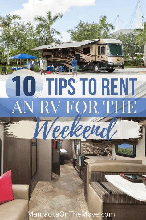 Ready to rent an RV for the weekend? RV camping but you don't have an RV or motorhome? Rent one! Here are my top 10 RV rental tips for a great family vacation			What to ask and look for when renting an RV. #RV #RVLife #Camping #RoadTrip #Travel Rv Traveling, Rent Rv, Best Flight Deals, Weekend Camping Trip, Rv Types, Buying An Rv, Rv Rental, Rv Lifestyle, Travel Log