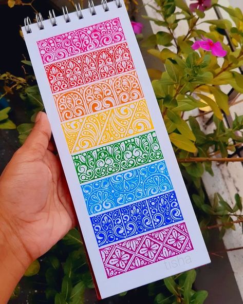 Rectangle Drawing Ideas, Rectangle Mandala Design, Mandala Art In Rectangle Shape, Mandala Art On Bookmark, Mandala Drawing Bookmark, Mandala Art Bookmark With Quotes, Unique Mandala Drawing Colour, Colour Ful Mandala Drawing, Pen Art Work