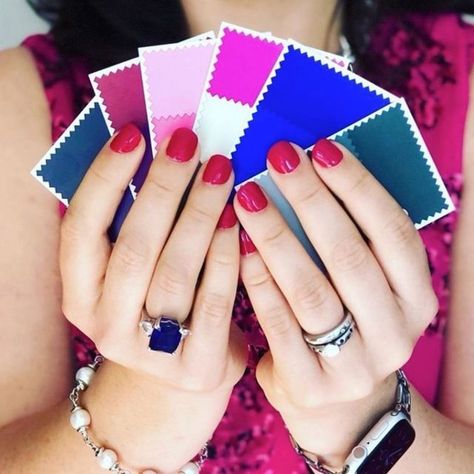 HOUSE OF COLOUR HQ on Instagram: "These swatches will be your best guide in choosing so many things in your colours! ⠀⠀⠀⠀⠀⠀⠀⠀⠀ ✨✨✨⠀⠀⠀⠀⠀⠀⠀⠀⠀ Melany’s ring, nail polish and dress all harmonise with her winter swatches. The colours of each might not be an exact match, but they all sit comfortably within her palette. ⠀⠀⠀⠀⠀⠀⠀⠀⠀ ✨✨✨⠀⠀⠀⠀⠀⠀⠀⠀⠀ Finding your palette makes shopping easy. You’ll discover colours that make you look radiant and shine, and best of all, your palette includes 25% of the world’s House Of Colour Winter Nails, House Of Colour Winter Outfits, House Of Colour Winter, True Winter Palette, Winter Nail Polish, House Of Colour, Winter Palette, Jet Black Hair, Winter Color Palette