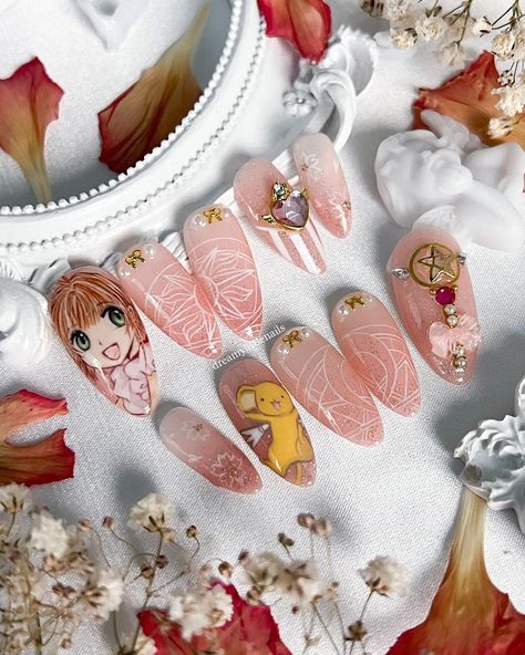 dreamylittlenails ✨ by angel (@dreamylittlenails) #cardcaptors #cardcaptorsakura #animenails #glowinthedark #cardcaptornails Sakura Nails, Kawaii Nail Art, Sakura Card Captor, Nail Art Designs Images, Anime Nails, Sakura Card, Card Captor, Kawaii Nails, Uñas Acrilicas