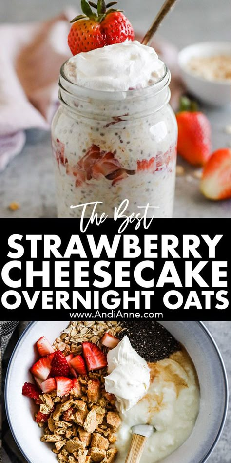 Overnight Oats With Cream Cheese, Cheesecake Jello Overnight Oats, Feel Good Foodie Overnight Oats, Graham Cracker Overnight Oats, Overnight Oats With Strawberry Yogurt, Strawberry Overnight Oats Without Yogurt, Cream Cheese Overnight Oats, Overnight Oats Strawberries And Cream, Overnight Oats In A Jar Strawberries