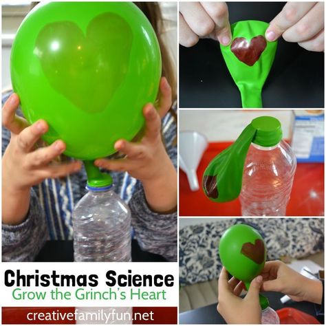 Grow the Grinch's heart with this fun Christmas science activity based on this favorite book. It's a STEM activity with a Christmas twist. Grinch Classroom, Grinch Activities, Kindergarten Enrichment, Christmas Science Activities, Homeschool Christmas, Christmas Stem Activities, Christmas Science Experiments, Grinch Heart, Dr Seuss Crafts