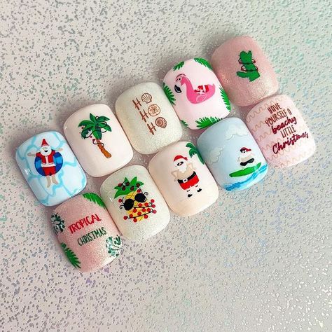 Hawaii Nails, Holiday Nails Christmas, G Nails, Tropical Nails, Nail Design Inspiration, Christmas Nail Art Designs, July Nails, Stamping Nail Art, Beach Nails