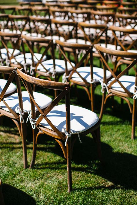 Cross back vineyard chairs from Signature Party Rentals in La Quinta Resort Ceremony Seating Wedding Ceremony Chairs, World Market Dining Chairs, White Dining Room Chairs, Cheap Office Chairs, Navy Blue Living Room, Italian Theme, Porch Chairs, Outdoor Lounge Chair Cushions, Ceremony Chairs