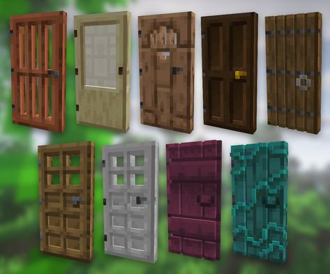 adds subtle 3D details to the vanilla doors Minecraft Front Door Design, Minecraft Door, Minecraft Resource Packs, Door Texture, Sky Textures, Minecraft Toys, Magical House, Single Door Design, Oak Door