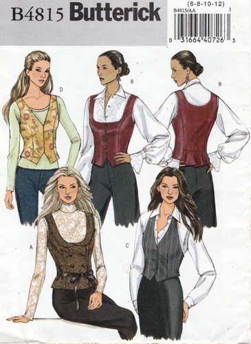 Women's Vest Sewing Pattern Size 6-8-10-12 UNCUT Butterick B4815 4815 Underbust Vest Pattern, Vest Patterns For Women Sewing, Womens Vest Pattern, Hobbit Cosplay, Vest Sewing, Waistcoat Pattern, Vest Sewing Pattern, Womens Waistcoat, Waistcoat Woman