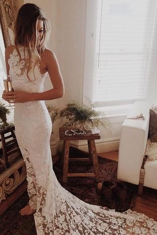 Ivory Princess Lace Beach Wedding Dress,Mermaid Open Back Wedding Dress,Bridal Gown,N229 High Neck Lace Wedding Dress, Sleeveless Wedding Dresses, How To Dress For A Wedding, Outfits Fo, Wedding Dresses Uk, High Neck Wedding Dress, Open Back Wedding Dress, Back Wedding Dress, Cheap Wedding Dresses