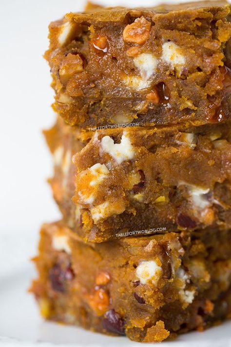 Pumpkin Blondies | tablefortwoblog.com Pumpkin Blondies, Pumpkin Treat, Pumpkin Flavor, Fall Treats, Pumpkin Dessert, Fall Baking, How Sweet Eats, Fall Desserts, Eat Dessert