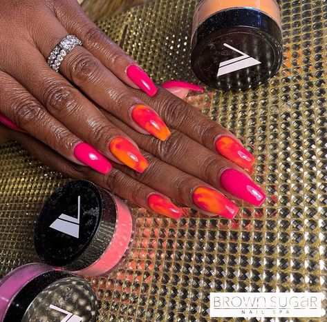 Pink And Orange Nails, Plain Acrylic Nails, Nails Manicures, Acrylic Nail Designs Coffin, Sugar Nails, Sassy Nails, Colored Acrylic, Fall Acrylic Nails, Nails Spa