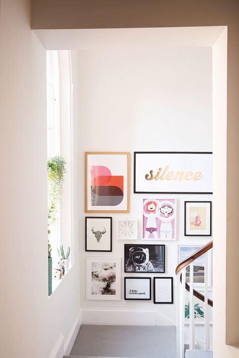 Small hallway ideas: 16 ways to supersize your space | Real Homes Gallery Wall Hallway Narrow, Small Landing Ideas Upstairs, Upstairs Hallway Decorating, Hallway Picture Display, Entryway Storage Ideas, Hallway Prints, Hallway Decorating Ideas, Displaying Pictures, Hallway Pictures