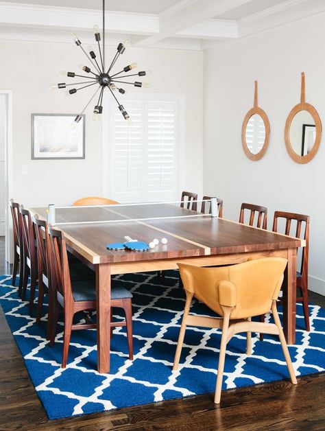 Noz Designs a Playful San Francisco Home That's Fun for Kids and Adults Ping Pong Dining Table, Man Home Decor, Transitional Dining Room, Transitional Dining, Family Dining Rooms, Gaming Table, Pong Table, Large Dining Table, Family Dining