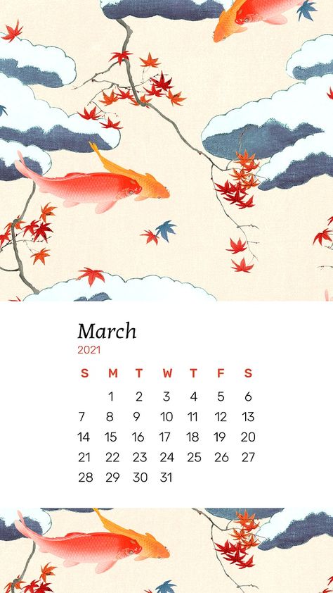 Calendar March 2021 printable with vintage Japanese design artwork remix from original print by Watanabe Seitei | free image by rawpixel.com / Sasi Japanese Calendar Design, Calendar Illustration Design, Log Aesthetic, Japanese Calendar, Journaling Aesthetic, Mobile Wallpaper Iphone, Calendar March, Digital Journaling, Free Illustration Images