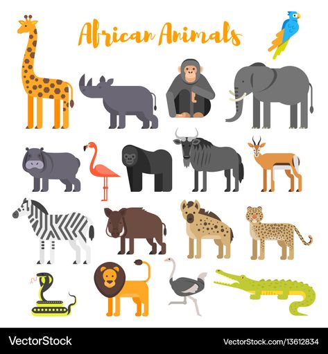 Animals Icon, Animals Vector Illustration, Jungle Theme Decorations, Geography For Kids, Felt Crafts Patterns, Animal Sewing Patterns, Shadow Puppets, Flat Style, African Animals