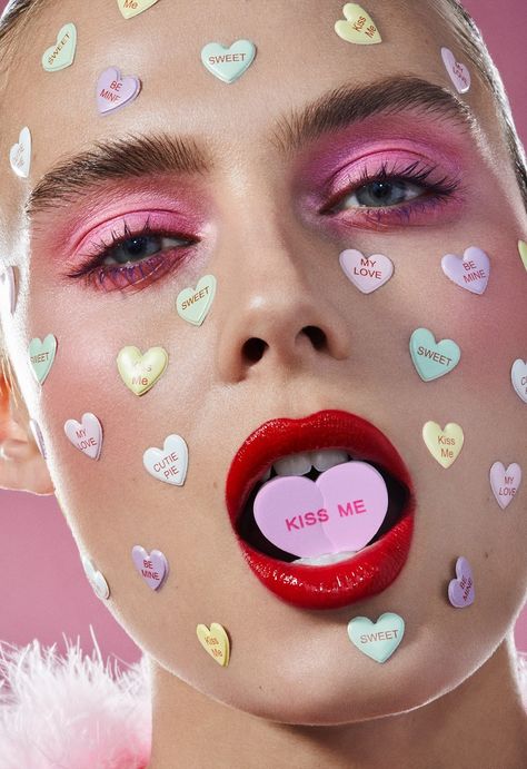 Maggiemae Cecelia by Jamie Nelson - February 14th, 2022 Pink Jumpsuit Photoshoot, Queer Valentines Day, 90s Valentines Aesthetic, Valentines Creative, Maquillage Halloween Simple, Candy Photoshoot, Sticker Face, Photography References, Jamie Nelson