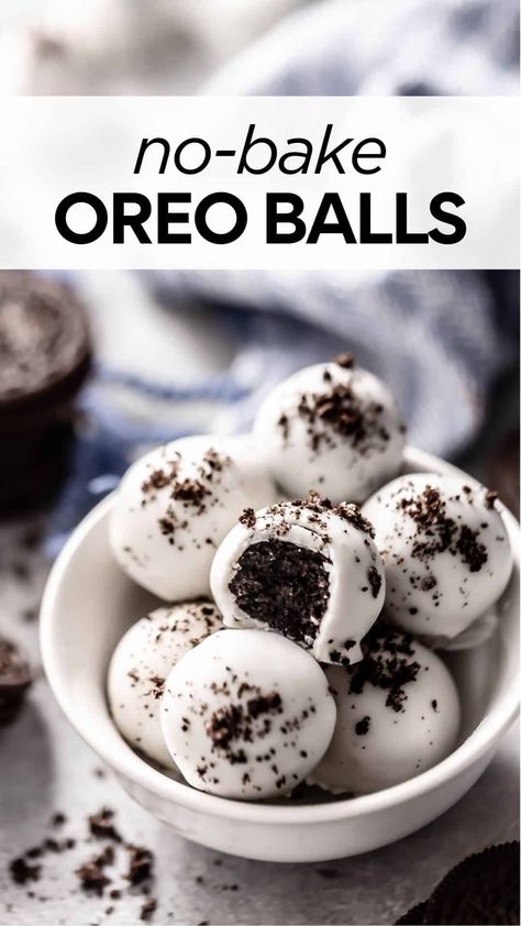 These easy Oreo balls are a delicious 3-ingredient chocolate treat for when you need a last-minute dessert. Choose your favorite flavor of Oreo cookies, combined with brick cream cheese, and dunked in chocolate. Keep plain or top with sprinkles, chocolate drizzle or crushed Oreos. This no-bake Oreo balls recipe is guaranteed to be hit no matter the occasion! #oreoballs #oreotruffles Oreo Balls Recipe 3 Ingredients, Easter Truffles, Oreo Cake Balls, Oreo Balls Christmas, Oreo Balls Recipe, Oreo Ball, Oreo Truffles Recipe, Oreo Cookie Balls, Easy Holiday Cookies