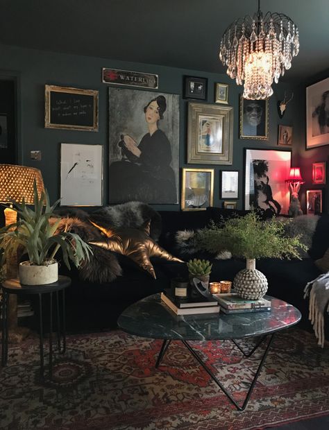 Nicola Broughton-"The Girl with the Green Sofa"Blog HomeCatherine Ashton's Dark and Moody Abigail Ahern Inspired Home Academia Room, Dark Living Rooms, Maximalist Interior, Dark Home Decor, Dark And Moody, Dark Home, Dark Interiors, Maximalism, Eclectic Interior