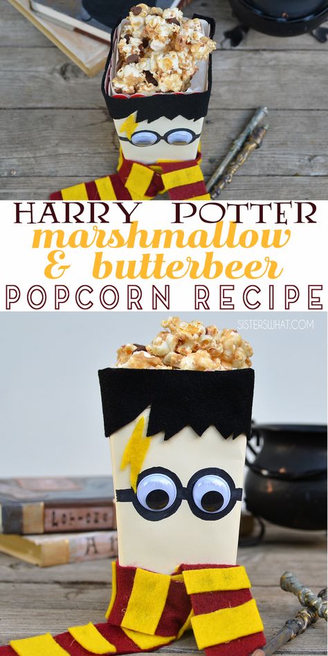 Easy Harry Potter Themed Snacks, Harry Potter Snacks Easy, Chopstick Wands, Hogwarts Recipes, Butterbeer Popcorn, Harry Potter Popcorn, Georgia Recipes, Harry Potter Snacks, Harry Potter Marathon