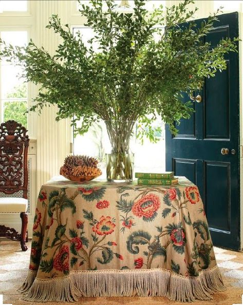 Pink Sketchbook, Cottage Entrance, Woods Project, Skirted Table, Vignette Styling, Aerin Lauder, Trellis Wallpaper, Entrance Table, Study Nook