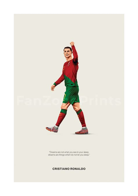 Cristiano Ronaldo poster featuring a minimalist design style. The high-quality print showcases a beautiful digital drawing of Cristiano Ronaldo alongside a meaningful quote. Perfect for any soccer lover looking to add some flair to their living space. Ronaldo Poster Design, Football Minimalist, Football Themed Room, Brasil Football, Cristiano Ronaldo Poster, Ronaldo Poster, Portrait Decor, Sports Room Decor, Soccer Wall Art