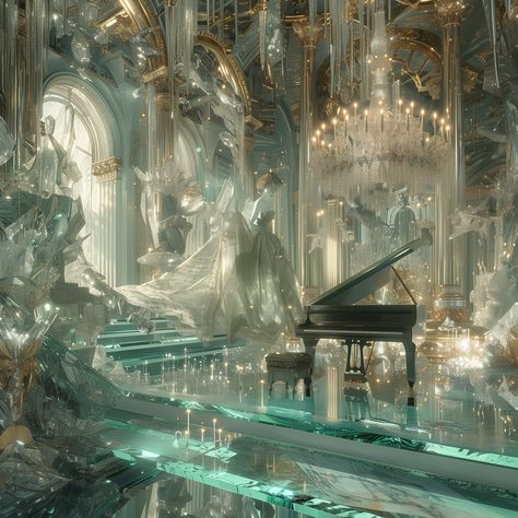 Glass Grandeur: A Symphony of Light & Elegance — Discover an engaging world where creative emerald reflections dance with inspirational crystal clarity. 🎶✨ #ReflectionsOfFantasy #DigitalBaroqueFantasy #EmeraldGreenElegance #OrnateGoldPiano #ElegantFigureArt #LuxuryDetail #SparklingArt #BaroqueArchitecture #ElaborateFashion #engagingart #OpulentArtwork #Fantasy3DRender #HighFashionArt #MajesticDigitalSetting #ClassicalMusicInspired #extravagantarchitecturalart #creativespirits #inspirationalart Crystal House, Glass Reflection, Symphony Aesthetic, Light Magic Aesthetic, Light Fantasy Aesthetic, Heaven Aesthetic, High Fashion Art, Light Elegance, Fantasy Background