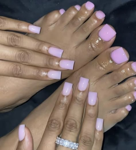 Simple Vacation Nails Acrylic, Short Nails And Feet Set, Pink Nails And Toes Matching, Pink Acrylic Toe Nails, Short Acrylic Nails And Toes Matching, Nail And Toe Set, Pink Nails And Toes, Acrylic Nails And Toes Matching, Dope Short Nail Designs