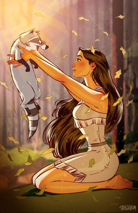 Meeko Pocahontas, Fan Art Disney, Ross Tran, Pocahontas Disney, Disney Mignon, Princesas Disney Anime, Disney Cuties, Kids Movies, Animation Disney