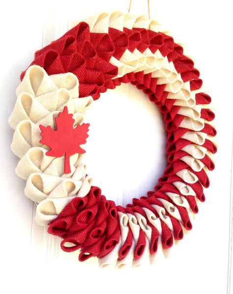 O Canada Wreath #burlap #mapleleaf Tool Wreath, Canada Decor, Flag Wreath, Wreath Burlap, O Canada, Canadian Flag, Spring Wreaths, Patriotic Wreath, Canada Day