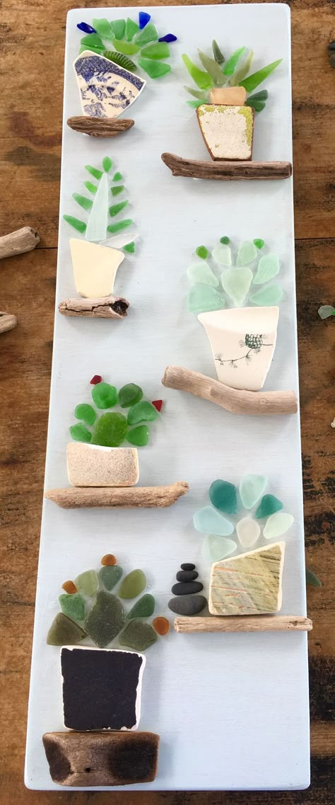 Sea Glass Plant Art, Glass Shards Art, Beach Glass Projects, Sea Glass Diy, Sea Glass Artwork, Sea Glass Art Diy, Sea Glass Art Projects, Seaglass Art, Beach Glass Crafts