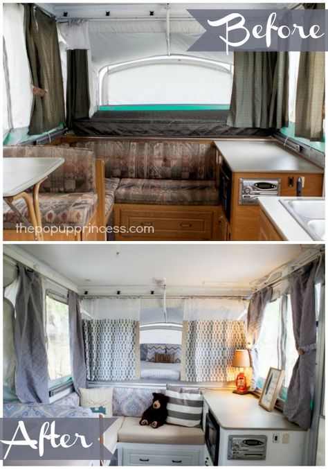 What an amazing pop up camper remodel.  It hardly looks like the same trailer. Apache Camper, Tent Trailer Remodel, Popup Camper Remodel, Camper Diy, Pop Up Trailer, Travel Trailer Remodel, Tent Trailer, Cool Campers, Popup Camper