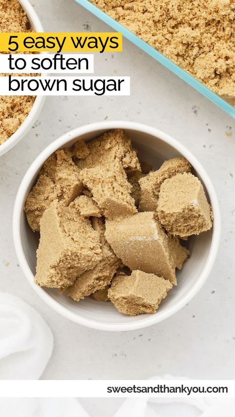 How Do You Soften Hard Brown Sugar? We've got 5 of the BEST ways to soften brown sugar for baking + how to keep it soft (#3 is my favorite!) We've got all the tips and tricks for softening brown sugar!  We'll show you how to soften brown sugar in the microwave or oven, how to soften it with a piece of bread (really!), and how to keep brown sugar soft.