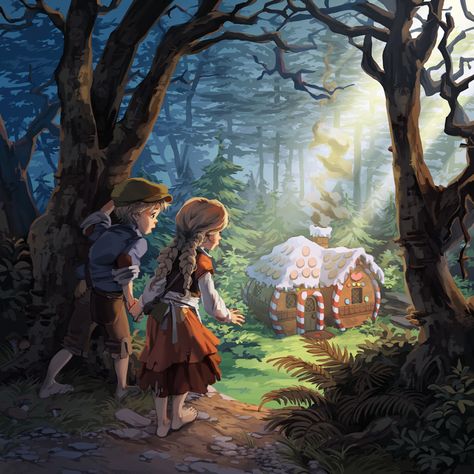 Hansel and Gretel Hansel And Gretel House, Hansel And Gretel, Classic Fairy Tales, The Wonderful Wizard Of Oz, Grimm Fairy Tales, Childrens Books Illustrations, Fairytale Illustration, Ancient Forest, Fairytale Art