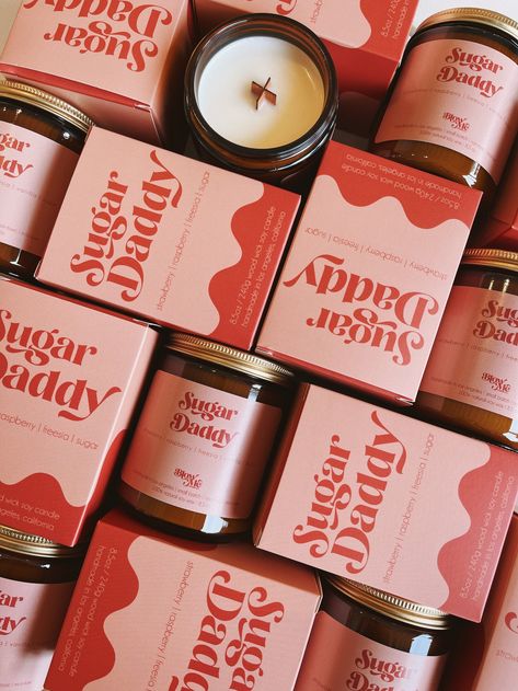 Sugar Daddy | Blow Me Candle Co. Candle Advertising Ideas, Candle Instagram Feed, Candle Ads, Candle Label Design, Candle Labels Design, Candle Obsession, Homemade Scented Candles, Candle Brand, Packaging Design Trends