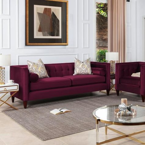 Burgundy Sofas, Burgundy Living Room, Tuxedo Sofa, Jennifer Taylor, Green Sofa, Tufted Sofa, Velvet Sofa, Room Sofa, Sofa Set