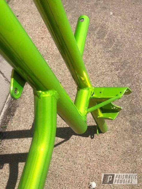 Powder Coated in SHOCKER YELLOW. See more of PINNACLE POWDER COATING projects at PrismaticPowders.com along with 1,000’s of other Powder Coating projects. Car Building, Tatuaje A Color, Powder Coat Colors, Man Stuff, Atv Quads, Green Frame, Custom Car, Powder Coating, Bright Yellow