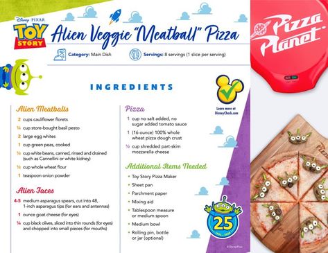 Learn to Make Green Alien and Rocket Ship Pizza With Disney’s Toy Story Recipes! Fun Pizza Recipes, Veggie Meatballs, Disney Dishes, Disney Inspired Food, Pizza Crust Dough, Meatball Pizza, Homemade Recipe Books, Wheat Pizza Dough, Cooking Decorating