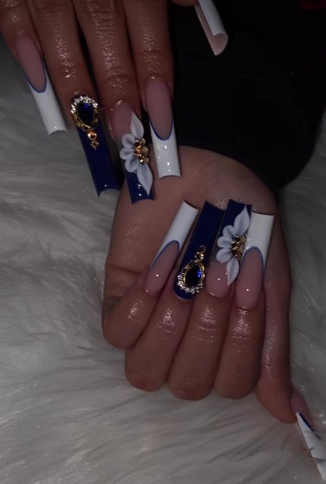 Xl Long Acrylic Nails Blue, Long Acrylic Nails Blue, Blue Gem Nails, Baddie Nails Acrylic Blue, Royal Blue Quince Nails, Acrylic Nails Blue, 18th Debut, Quinceanera Nails, Acrylic Nails Nude